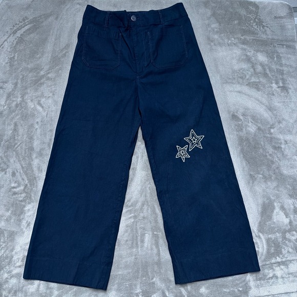 Maeve by Anthropologie Pants - Maeve The Colette Pants Womens 32 Navy Blue Star Embroidered Wide Leg Cropped